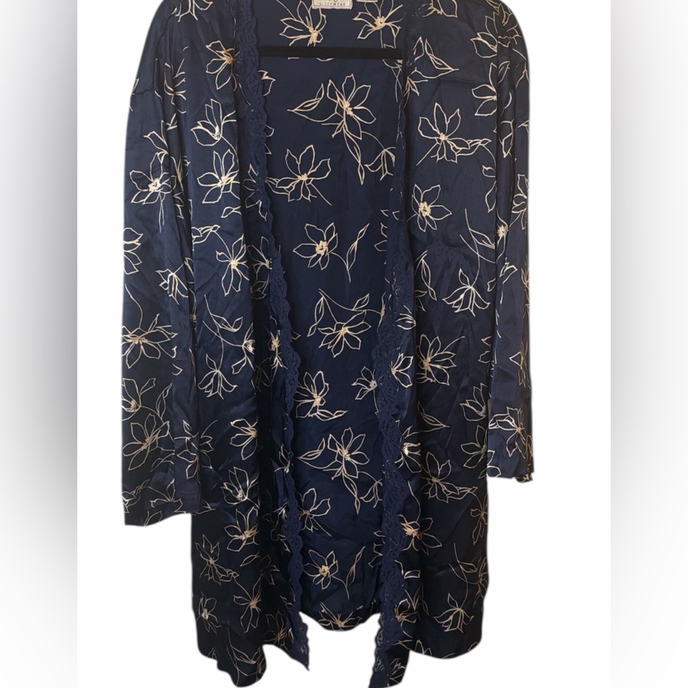 Van Raalte Floral Tunic Robe Top – Navy & Cream | Vintage Sleepwear